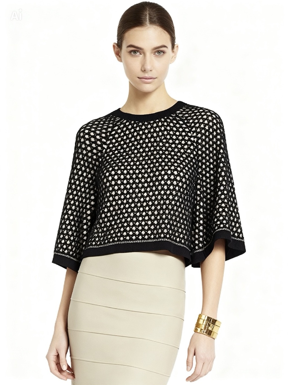 BCBGMAXAZRIA Wide Sleeve Textured Knit Cropped Sweater Shawl Size XS